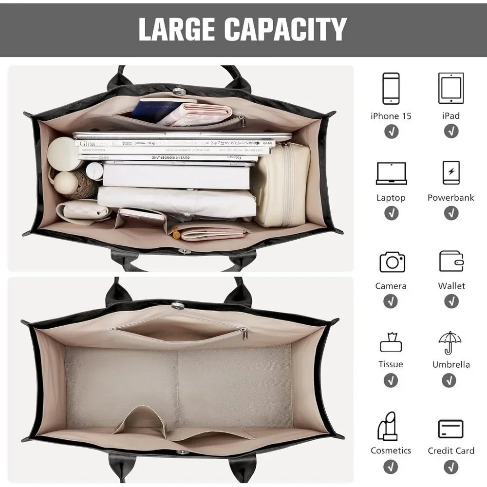 Quilted Tote Bag for Women Puffer Work with Zipper Stylish Teacher and Nurse - Picture 5 of 7